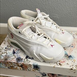 Air Jordan Retro 14 - White, Cerise-Classic Green, Size 6